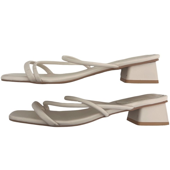 Leather Off-White Ivory Strappy Block Heel Square Toe Sandals Shoes - Picture 10 of 12